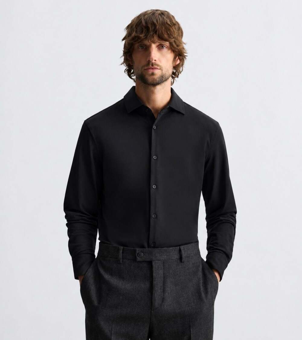 Zara Man Slim Fit Black Dress Shirt Medium Button Front Spread Collar